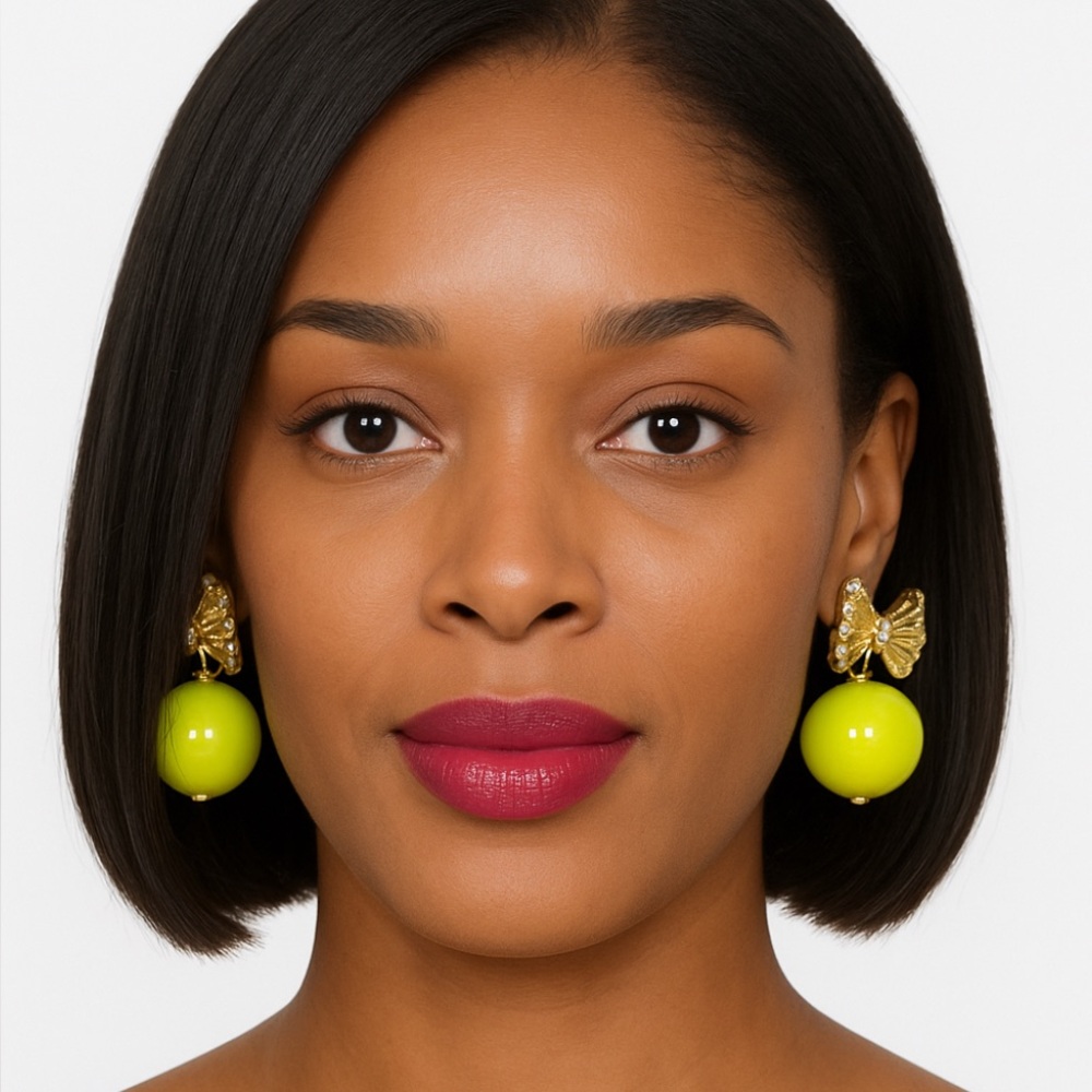 Gold and Lime Green Fashion Earrings